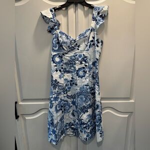 Guess White and Blue Floral Midi Dress